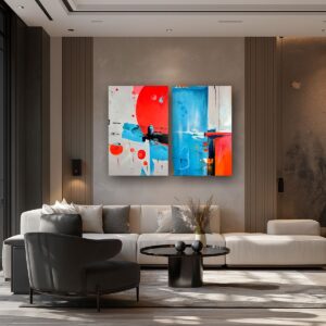duży dyptyk abstrakcja do salonu nad kanapę